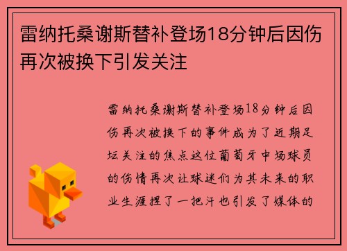 雷纳托桑谢斯替补登场18分钟后因伤再次被换下引发关注